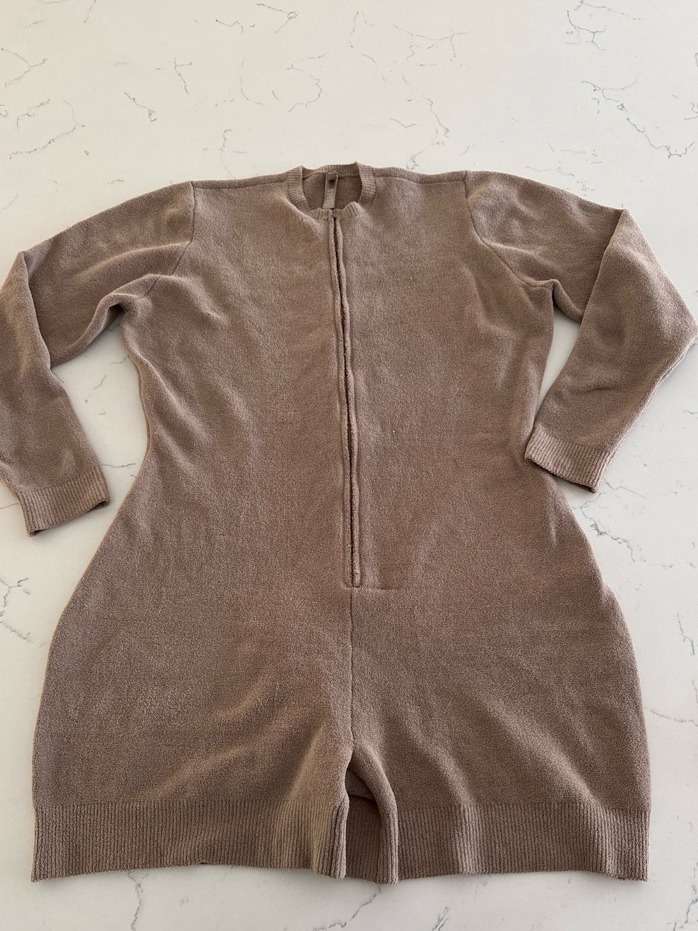 Skims Brown Zip Up Romper Size 4xl Stretch Long Sleeve Shorts Lounge Fuzzy